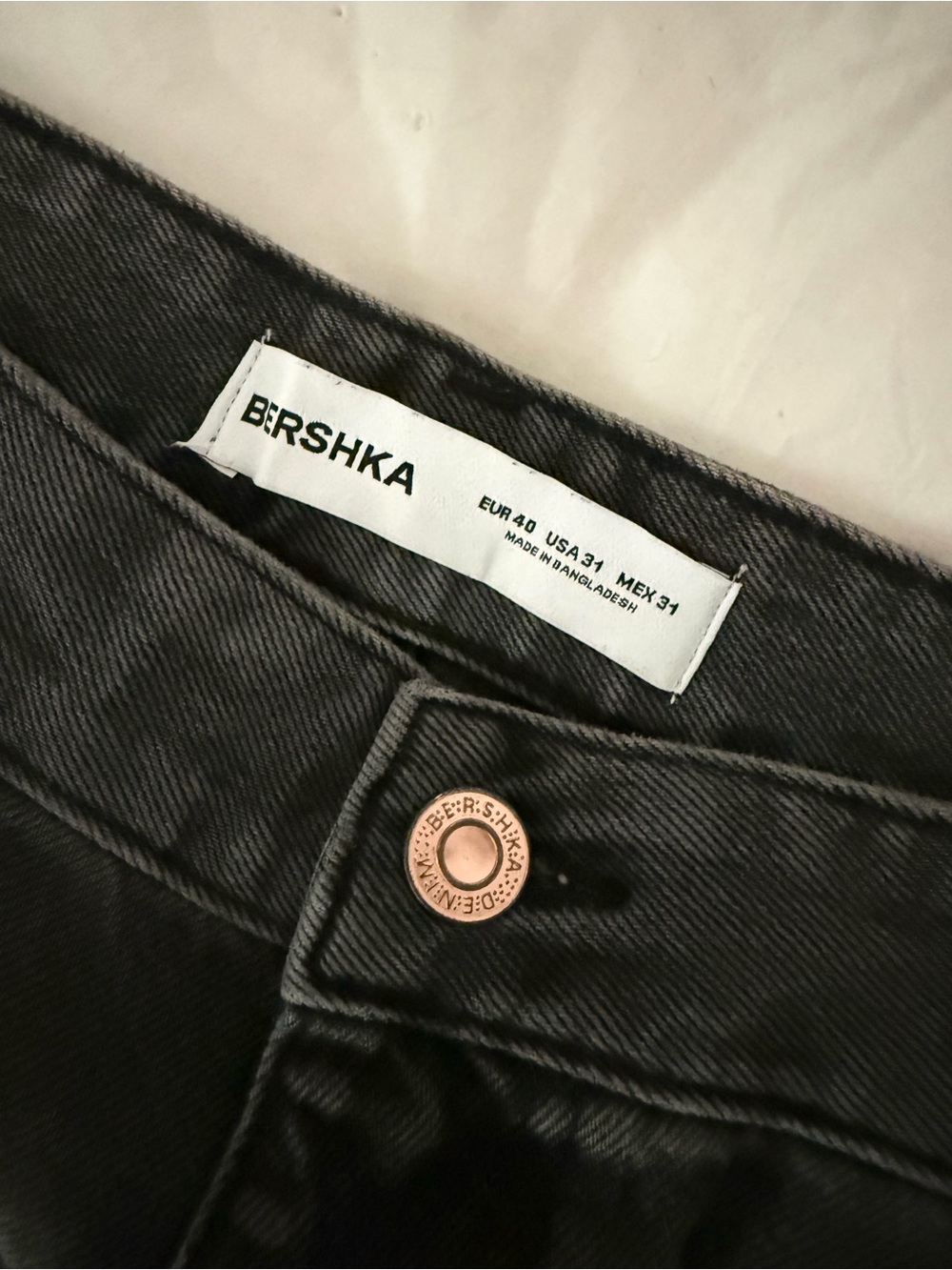 Bershka Charcoal Black High-Waist Denim Jeans with Branded Copper Button